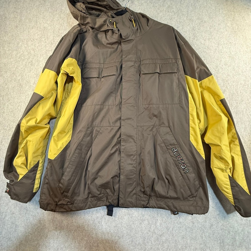 Burton Snowboard Jacket Mens Brown Yellow Hooded Colorblock‎ Ski Coat Large